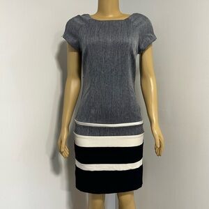 Sandra Darren Blue White Black Striped Business Shift‎ Dress Size 6